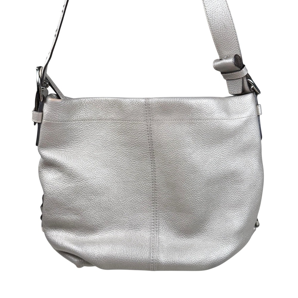 Coach Metallic Silver Peebled Leather Hobo Duffle Crossbody‎ Shoulder Bag F15064